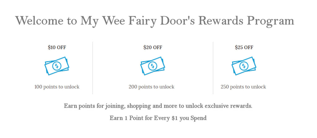 my wee fairy doors rewards program - earn points and save
